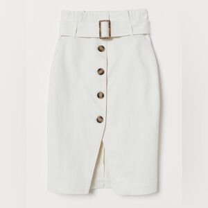 H&M Cream Pencil Skirt with Button Detail